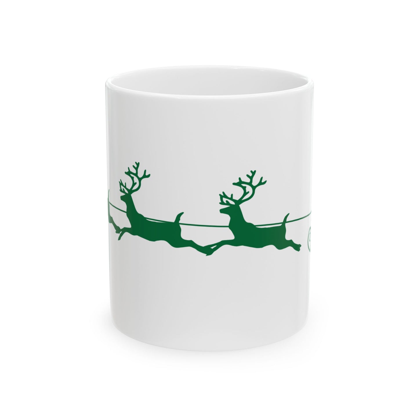 11 oz Ceramic Coffee Mug - Green and White "Santa's Sleigh" Design | Festive Holiday Mug for Christmas Cheer