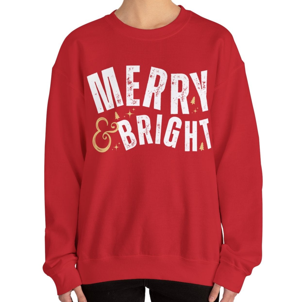 Women's Heavy Sweatshirt – "Merry and Bright" Festive Christmas Graphic Sweatshirt