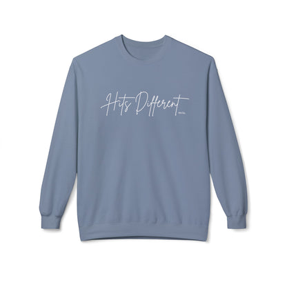 Eddy and Rita Women's Midweight Crewneck Sweatshirt - "Hits Different" Trendy Graphic Pullover