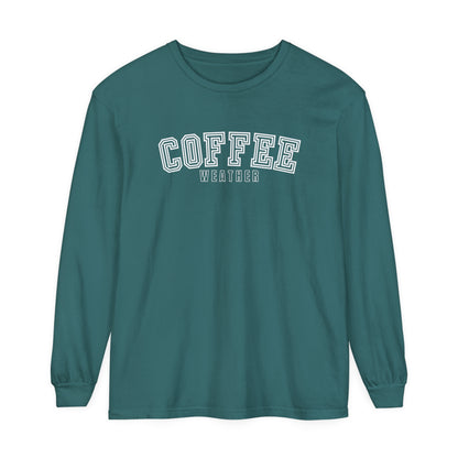 Women's Comfort Colors Long Sleeve Tee - Embrace 'Coffee Weather' with Cozy Style - Eddy and Rita