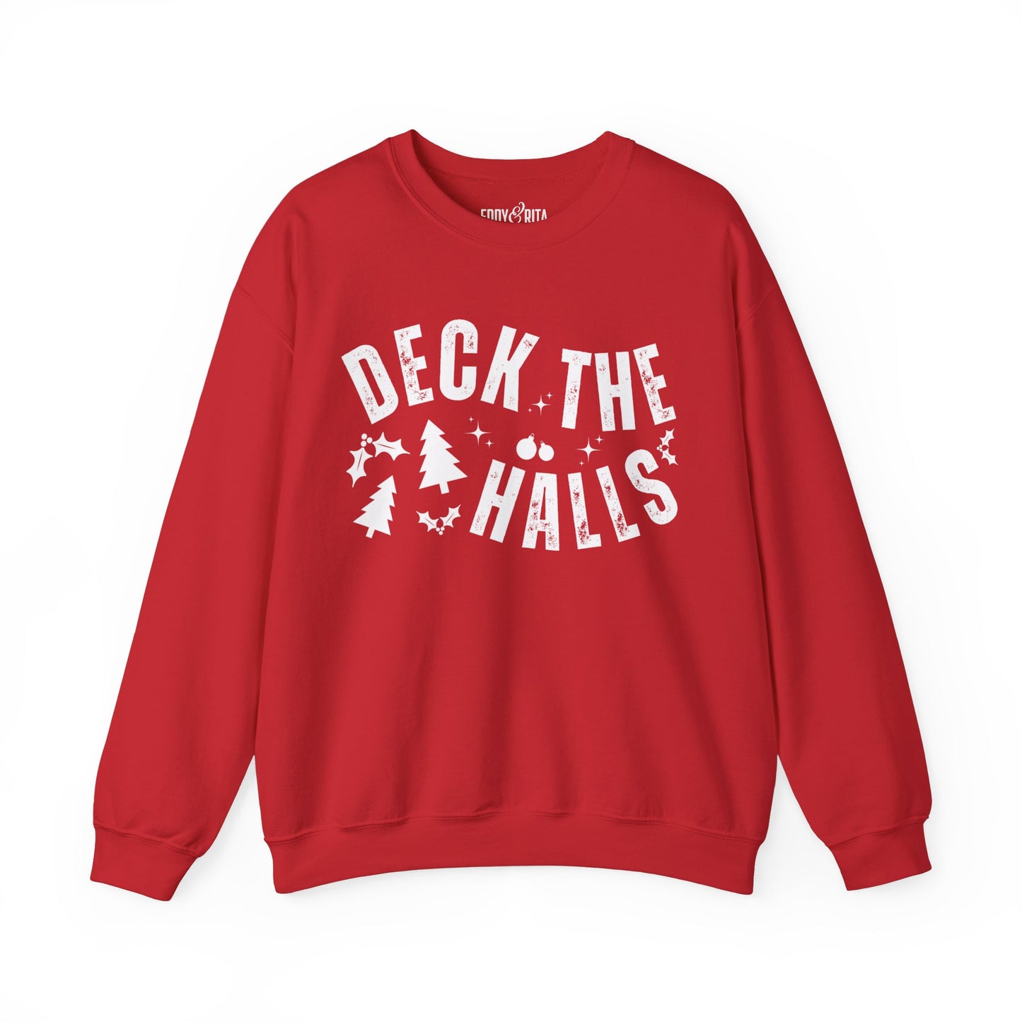 Women's Heavy Sweatshirt – "Deck the Halls" Festive Holiday Graphic Sweatshirt