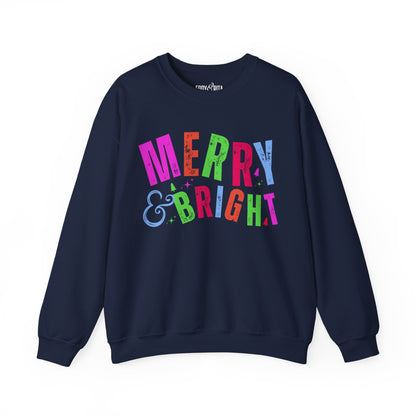 Women's Heavy Sweatshirt – "Merry and Bright" Festive Christmas Graphic Sweatshirt