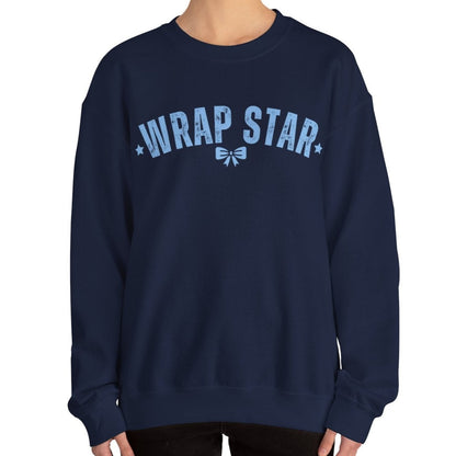 Women's Heavy Sweatshirt – "Wrap Star" Fun Holiday Gift Wrapping Graphic Sweatshirt