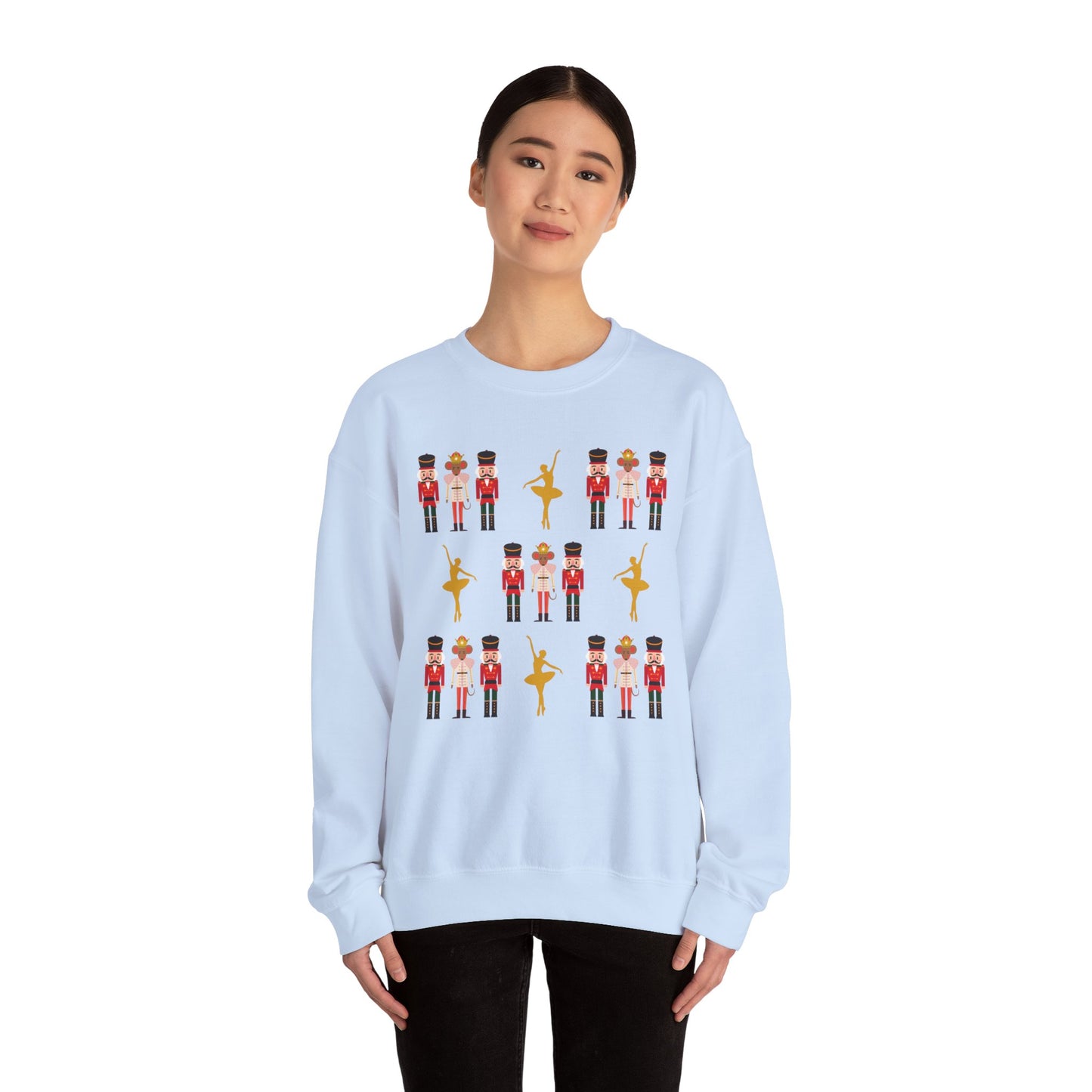 Women's Heavy Sweatshirt – "Nutcrackers with Golden Ballerina" Elegant Christmas Graphic Sweatshirt