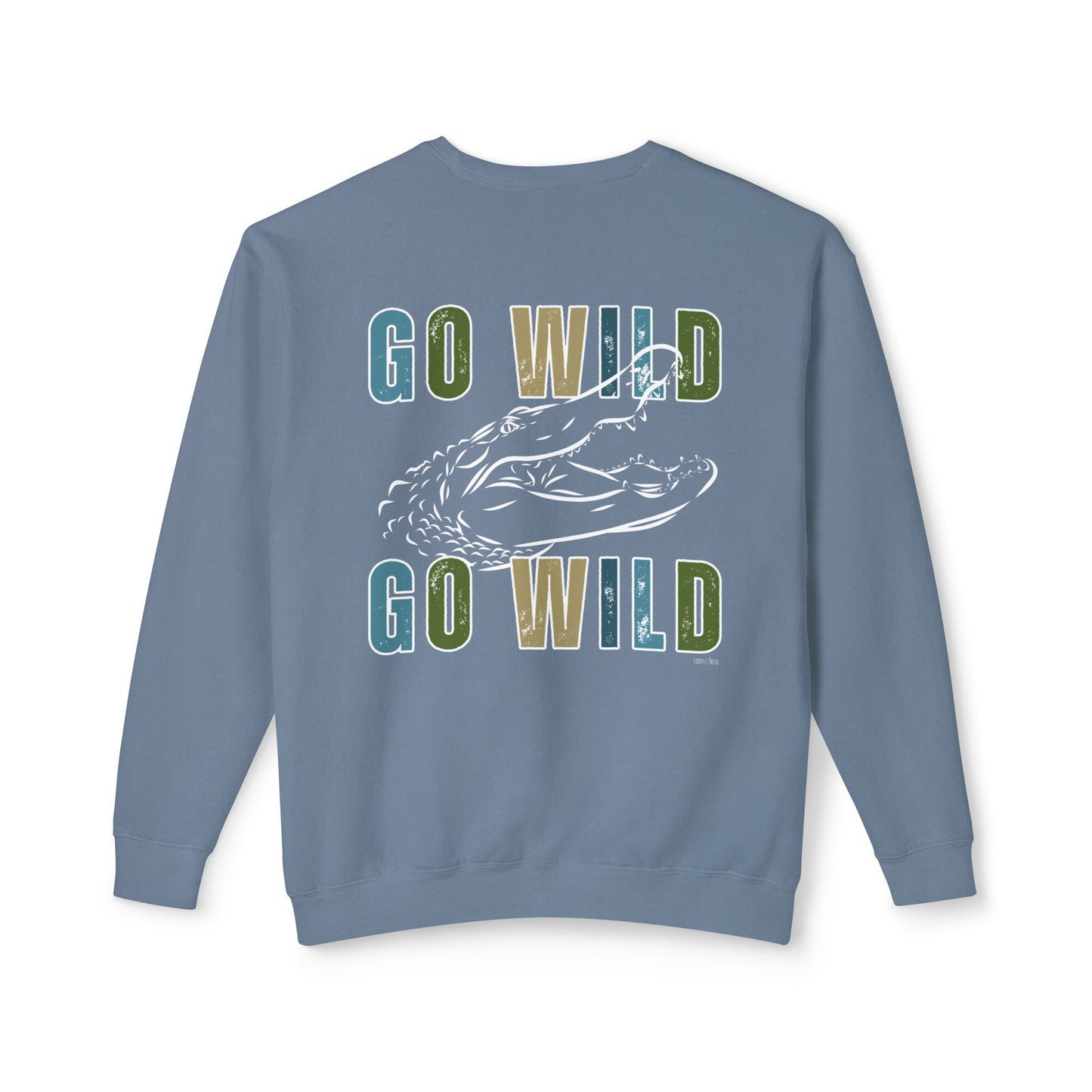 Eddy and Rita Men's Comfort Lightweight Crewneck Sweatshirt - "Go Wild" Alligator Graphic