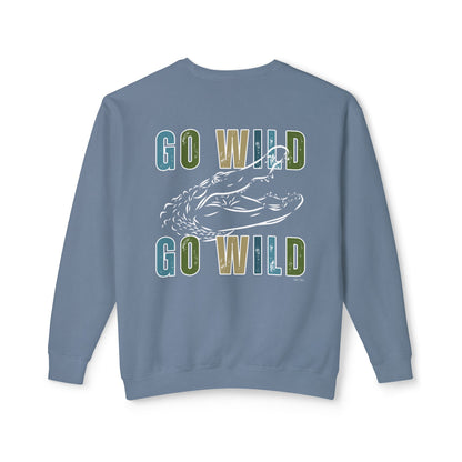 Eddy and Rita Men's Comfort Lightweight Crewneck Sweatshirt - "Go Wild" Alligator Graphic