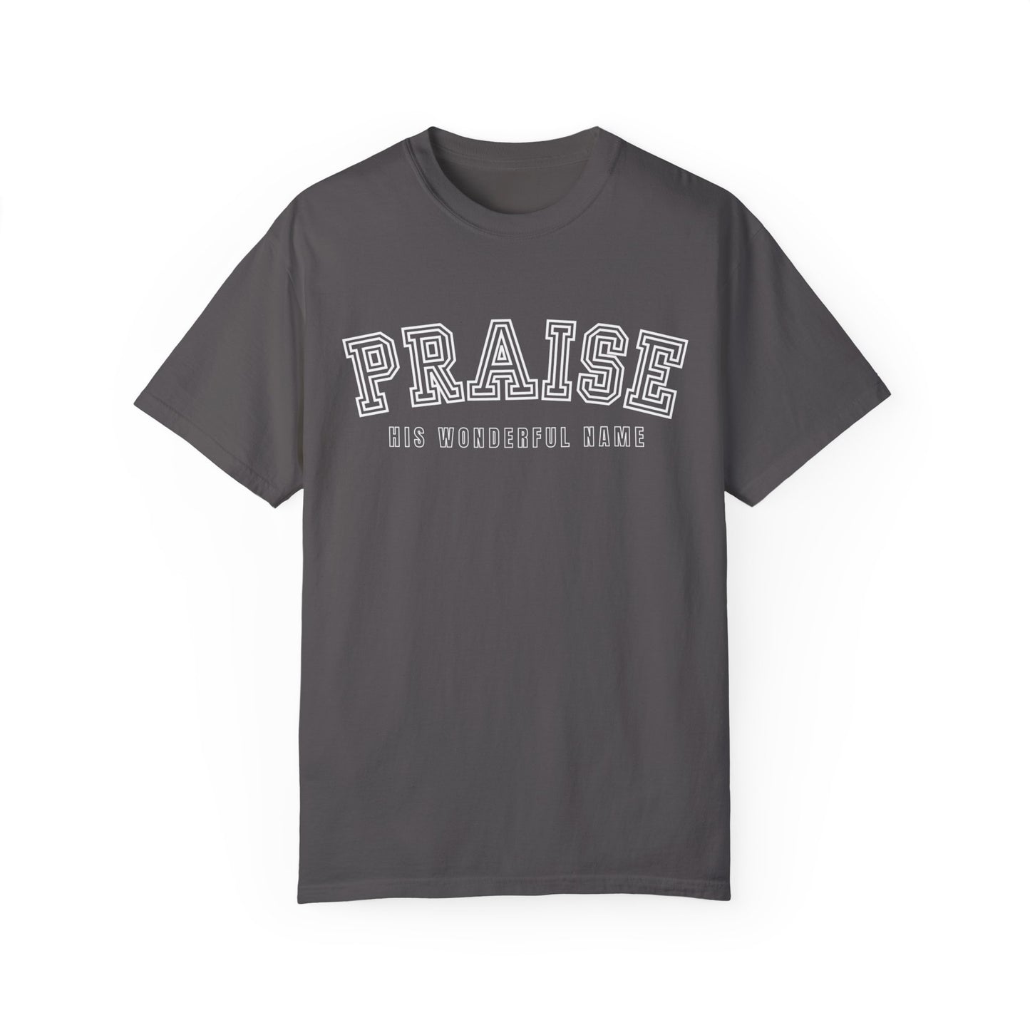 Eddy and Rita Women's Comfort Colors T-Shirt - "Praise His Wonderful Name" Soft Cotton Christian Graphic Tee