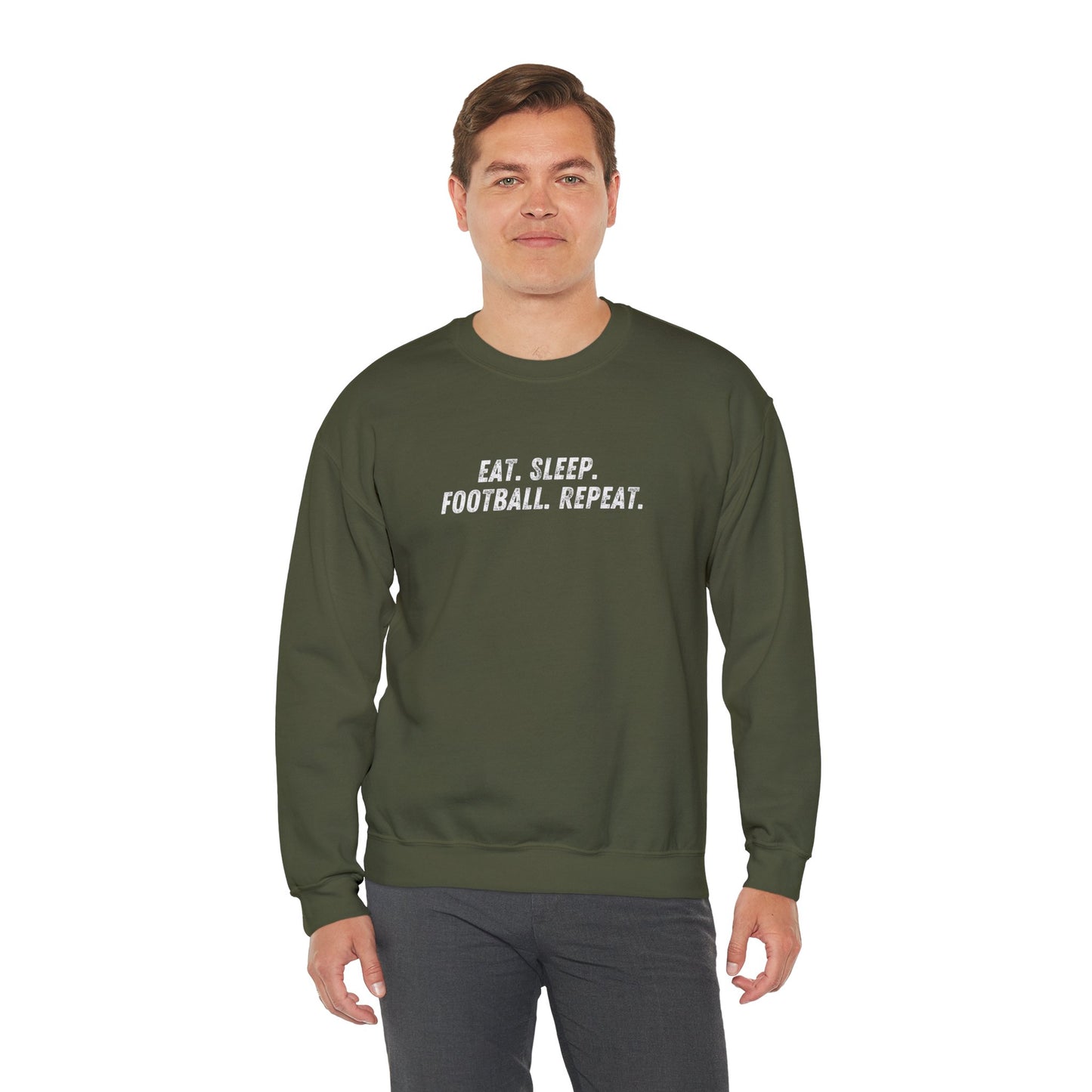 Men's Heavy Sweatshirt – "Eat. Sleep. Football. Repeat." Sports-Themed Graphic Sweatshirt