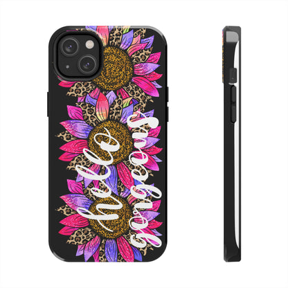 Hello Gorgeous Pink Purple Leopard Sunflowers iPhone Case - Stylish Floral Protective Cover