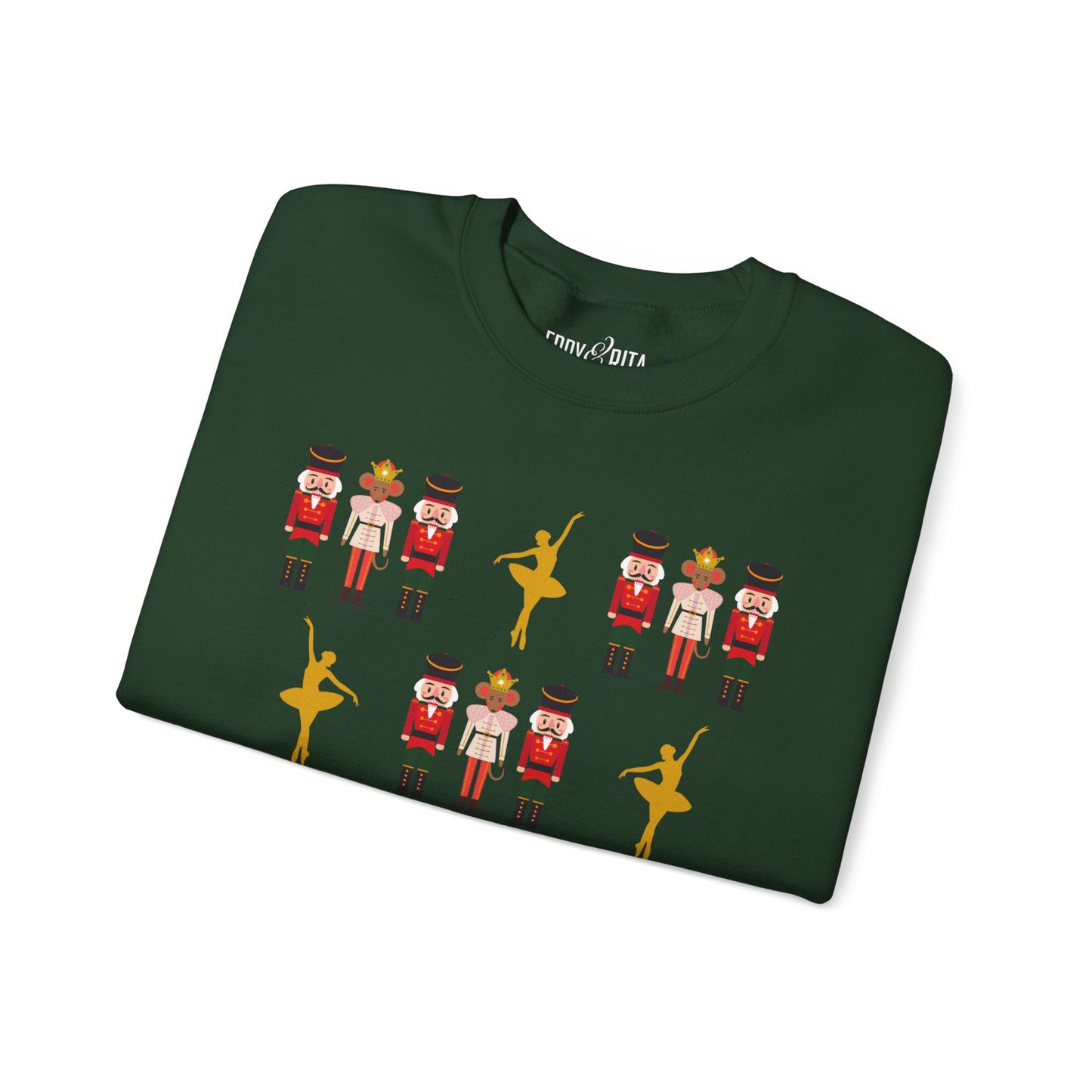 Women's Heavy Sweatshirt – "Nutcrackers with Golden Ballerina" Elegant Christmas Graphic Sweatshirt