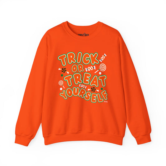 Eddy and Rita Women's Heavy Sweatshirt - "Trick or Treat Yourself" Halloween Graphic Pullover