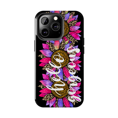 Hello Gorgeous Pink Purple Leopard Sunflowers iPhone Case - Stylish Floral Protective Cover