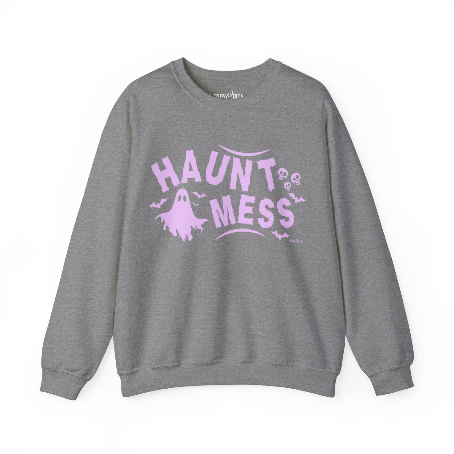 Eddy and Rita Women's Heavy Crewneck Sweatshirt - "Haunt Mess" Halloween Graphic Pullover