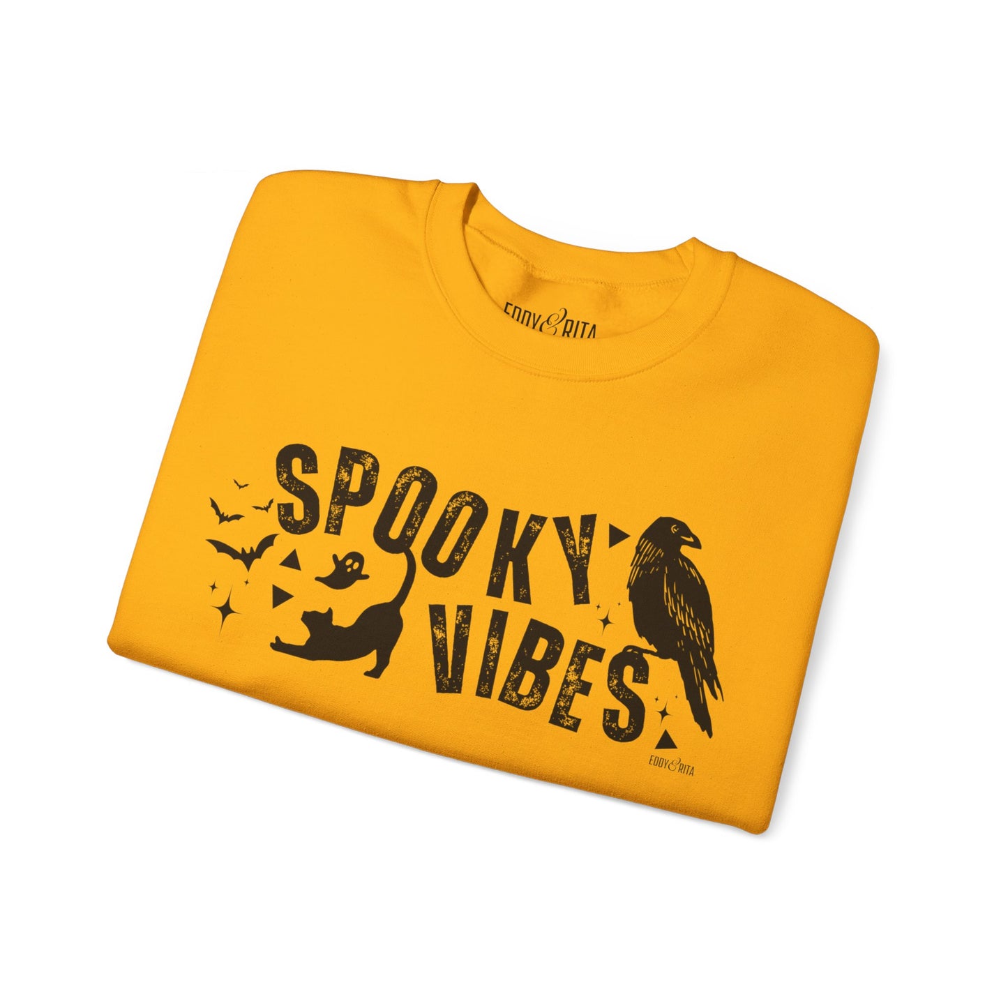 Eddy and Rita Women's Heavy Crewneck Sweatshirt - "Spooky Vibes" Halloween Graphic Pullover