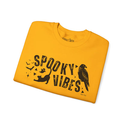 Eddy and Rita Women's Heavy Crewneck Sweatshirt - "Spooky Vibes" Halloween Graphic Pullover