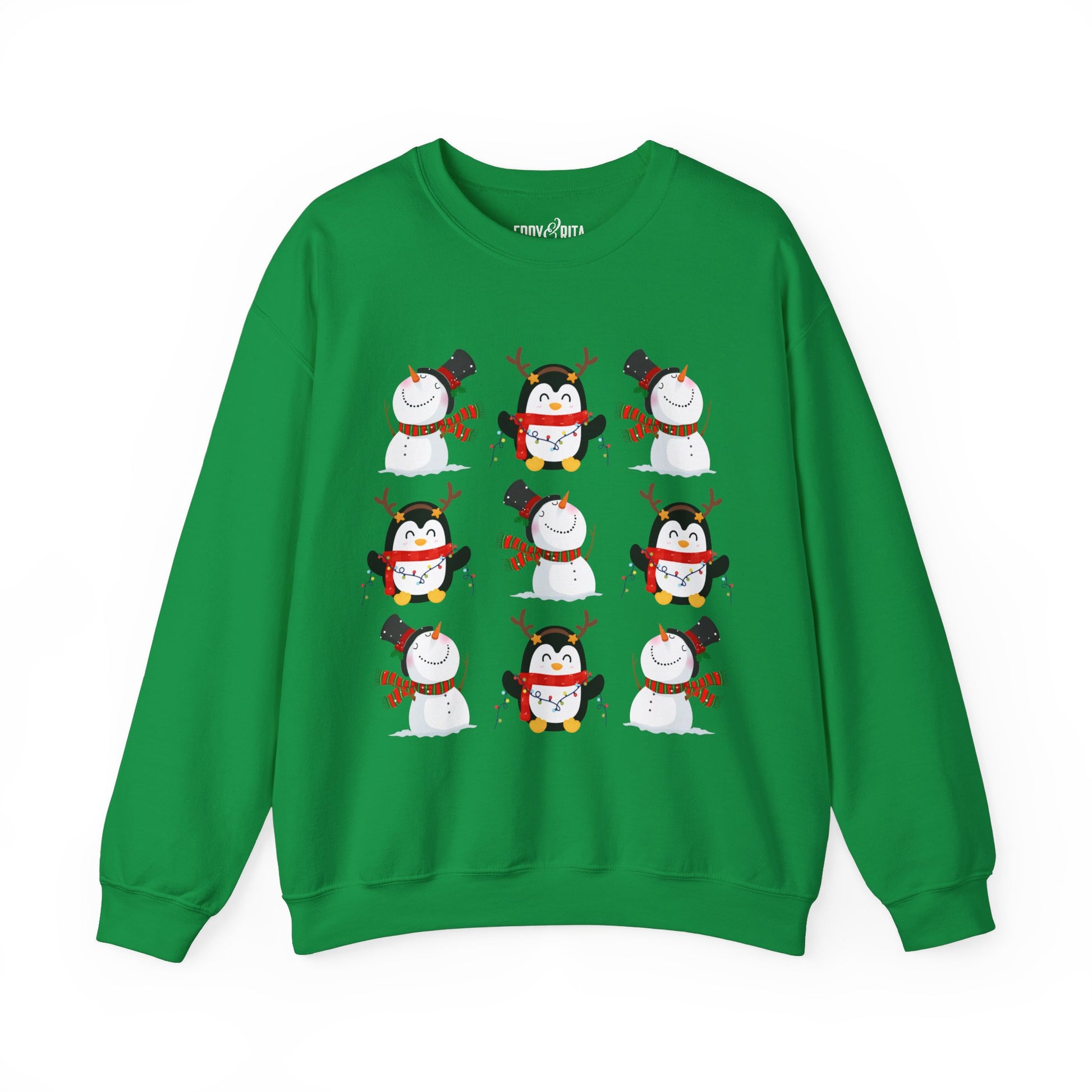 Women’s Heavy Sweatshirt – Snowmen and Penguins Pattern | Cozy and Festive Winter Pullover