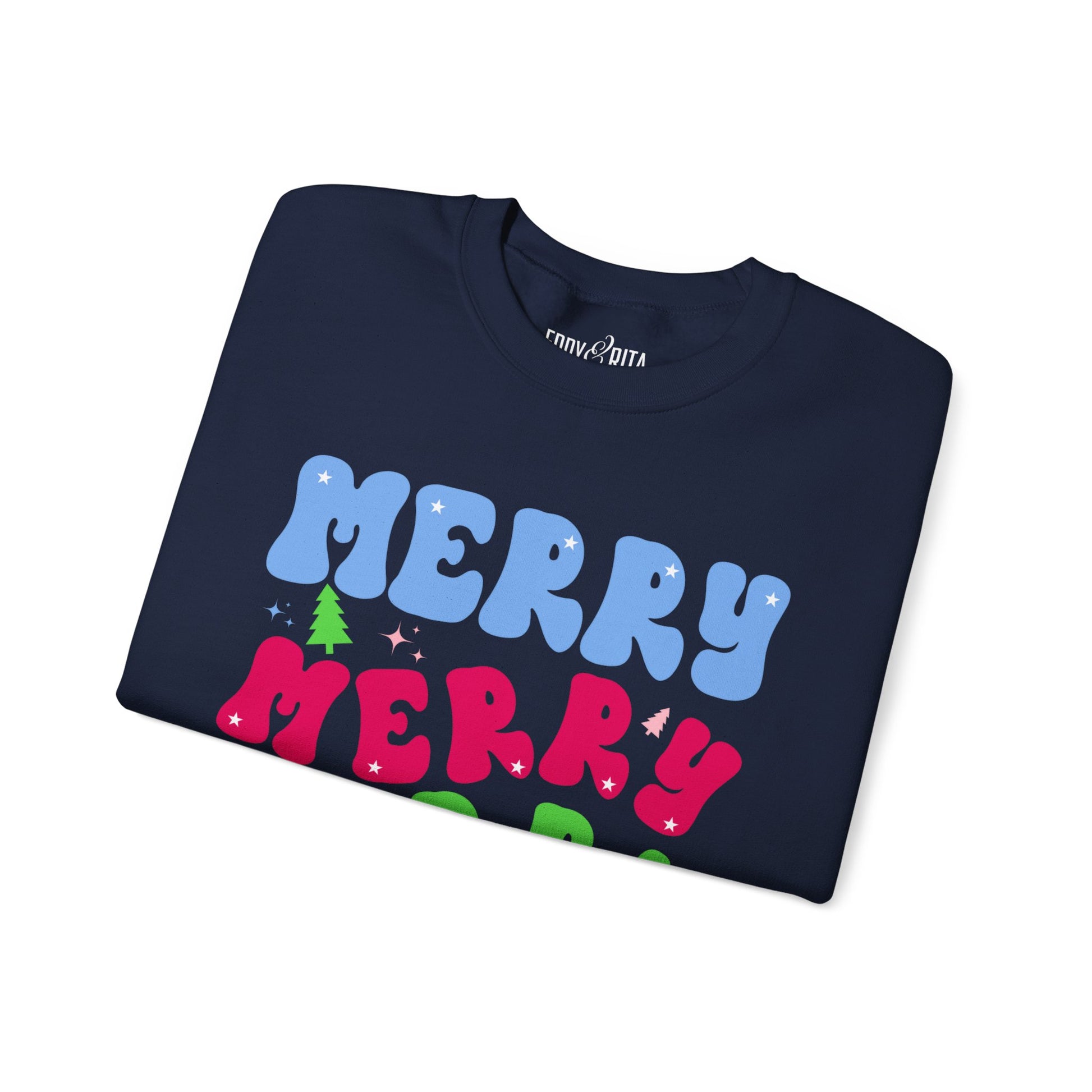 Women's Heavy Sweatshirt – "Merry Merry Merry Christmas" Festive Holiday Graphic Sweatshirt