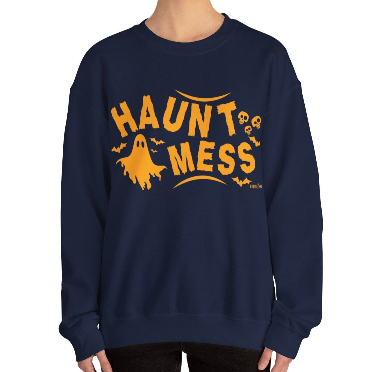 Eddy and Rita Women's Heavy Crewneck Sweatshirt - "Haunt Mess" Halloween Graphic Pullover