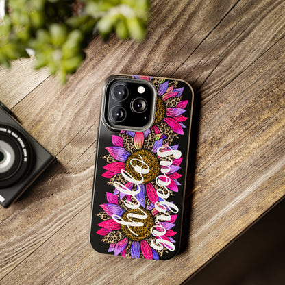 Hello Gorgeous Pink Purple Leopard Sunflowers iPhone Case - Stylish Floral Protective Cover