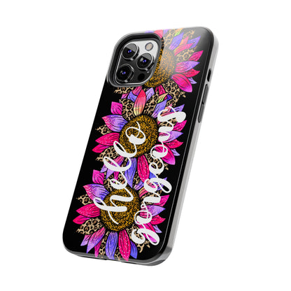 Hello Gorgeous Pink Purple Leopard Sunflowers iPhone Case - Stylish Floral Protective Cover