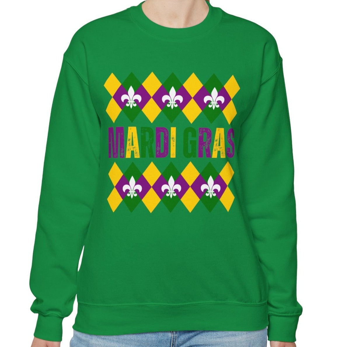 Mardi Gras Fleur-de-Lis Women's Sweatshirt: Festive Comfort with Stylish Elegance - Eddy and Rita