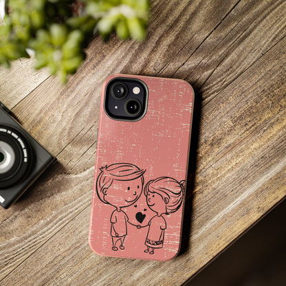 Romantic Couple Holding Hands Line Drawing Cell Phone Case - Rose Colored Love Cover