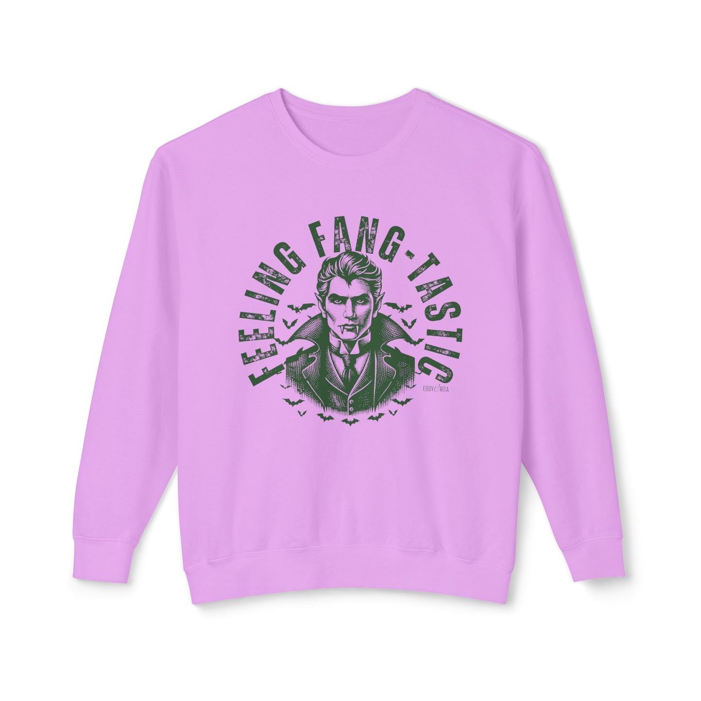 Eddy and Rita Women's Comfort Colors Lightweight Sweatshirt - "Feeling Fang-tastic" Fun Halloween Pullover