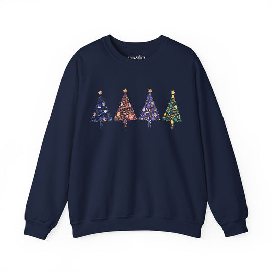 Women’s Heavy Sweatshirt – Ornate Christmas Trees Design | Cozy and Elegant Holiday Pullover