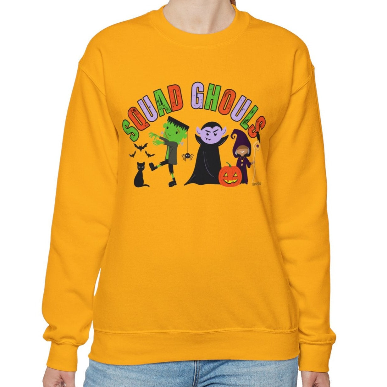 Eddy and Rita Women's Heavy Sweatshirt - "Squad Ghouls" with Halloween Monsters for Halloween