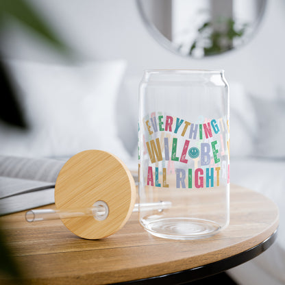 Everything Will Be All Right Sipper Glass with Lid, 16oz