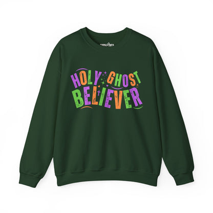 Women's Heavy Sweatshirt - "Holy Ghost Believer" Halloween Colors Graphic Pullover