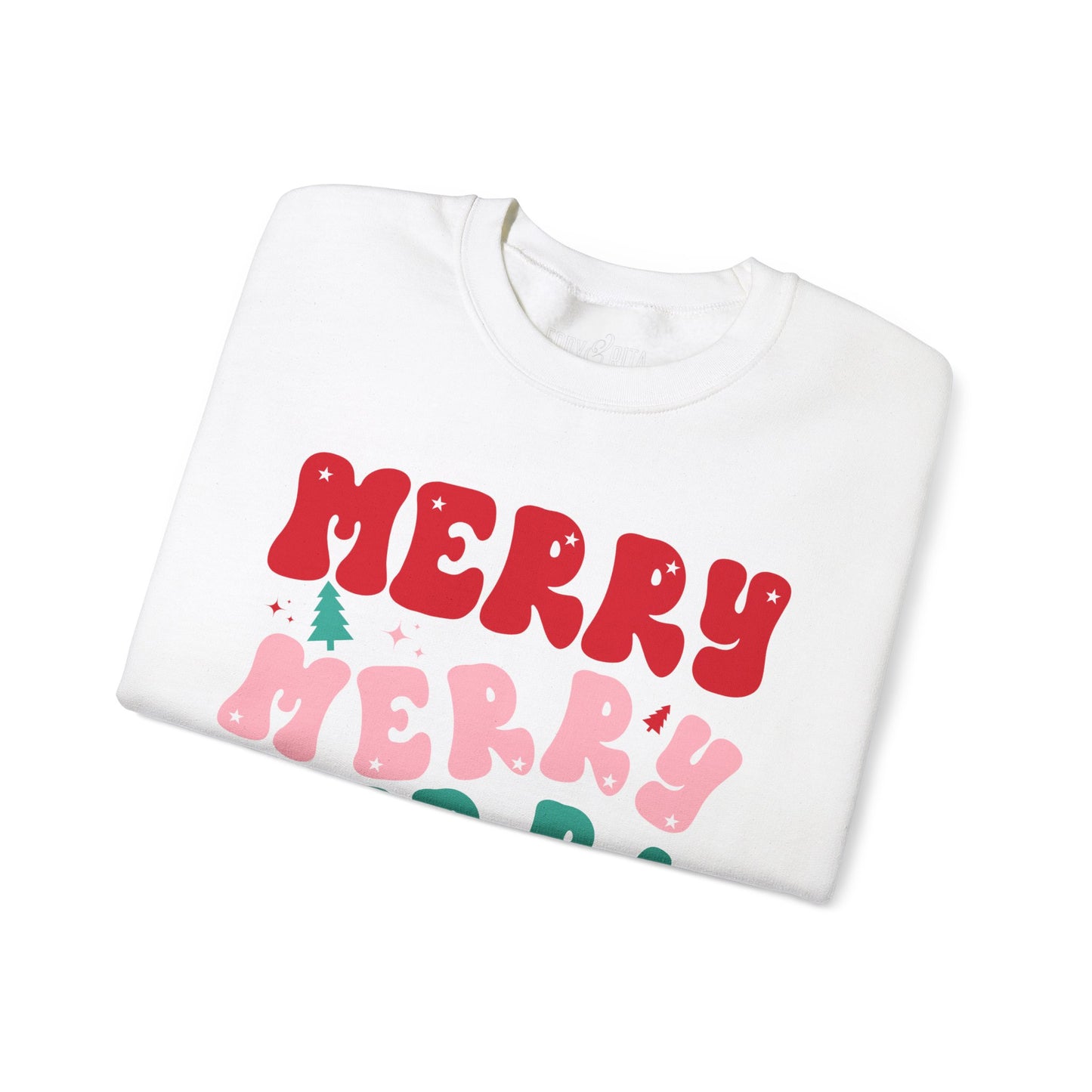 Women's Heavy Sweatshirt – "Merry Merry Merry Christmas" Festive Holiday Graphic Sweatshirt