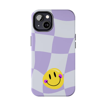 Light Purple Checked Smiley Face Cell Phone Case - Cheerful and Stylish Protective Cover