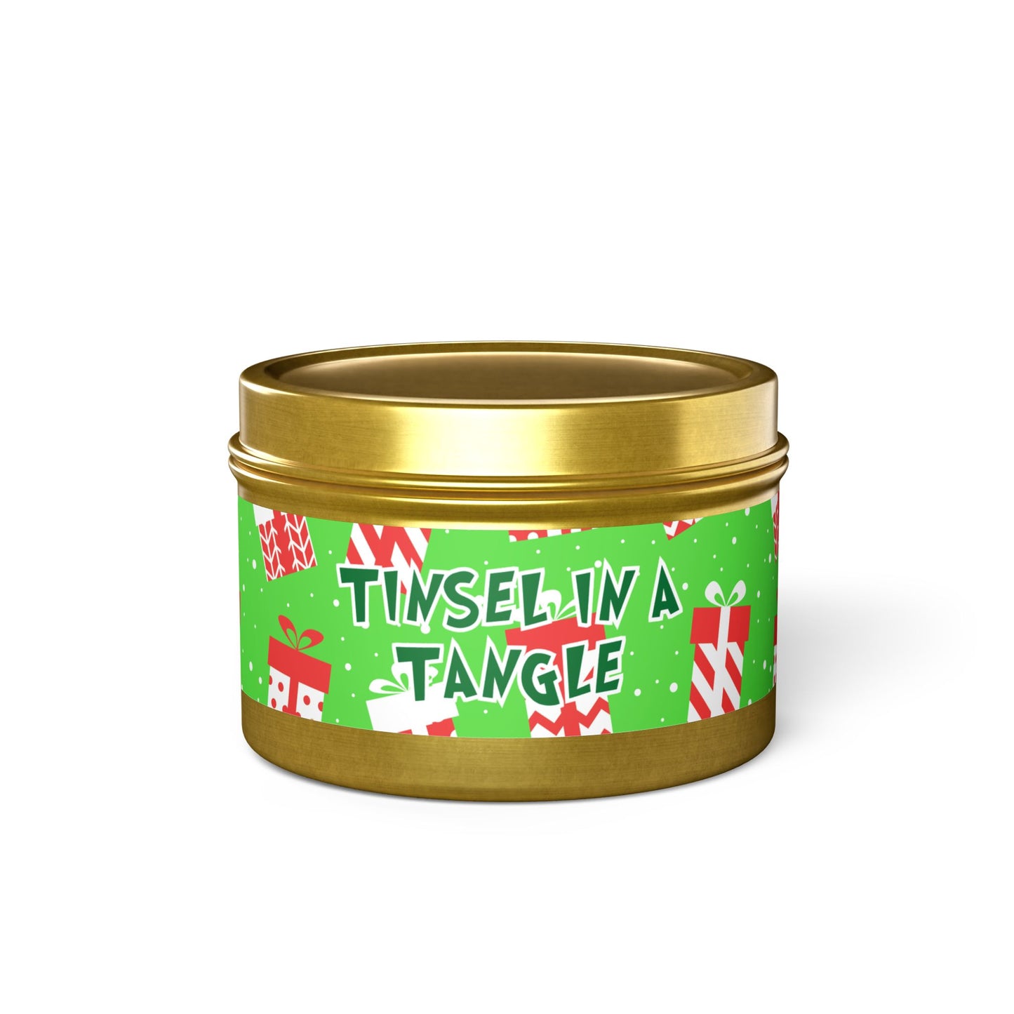 4 oz Coffee Scented Tin Candle – “Tinsel in a Tangle” Design | Cozy and Festive Stocking Stuffer