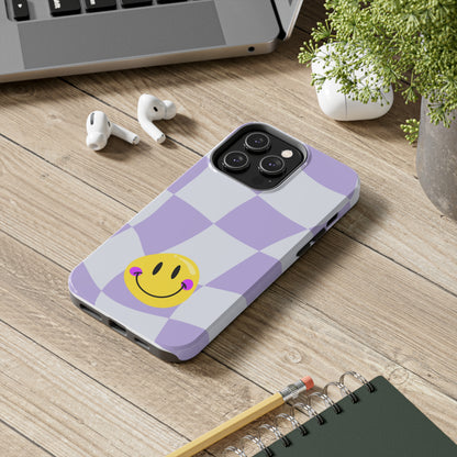 Light Purple Checked Smiley Face Cell Phone Case - Cheerful and Stylish Protective Cover