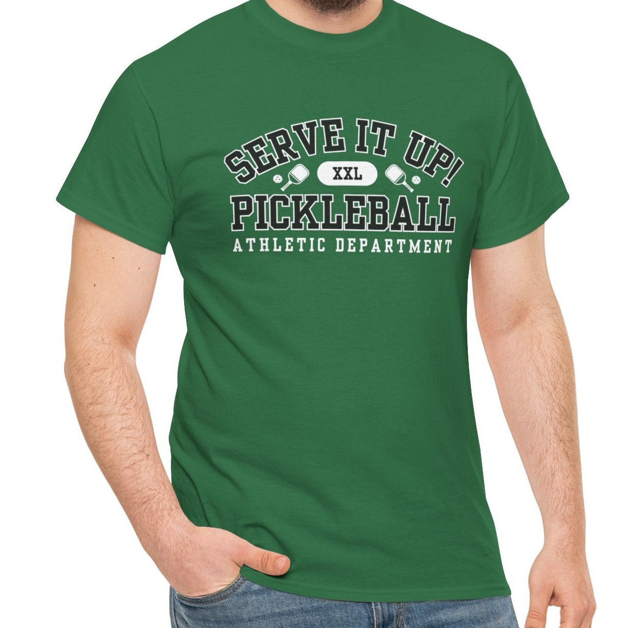 Eddy and Rita Unisex Heavy Cotton T-Shirt - "Serve It Up Pickleball Athletic Department" Graphic Tee