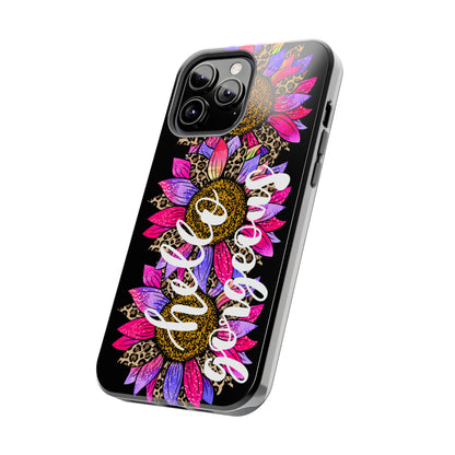 Hello Gorgeous Pink Purple Leopard Sunflowers iPhone Case - Stylish Floral Protective Cover