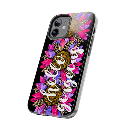 Hello Gorgeous Pink Purple Leopard Sunflowers iPhone Case - Stylish Floral Protective Cover