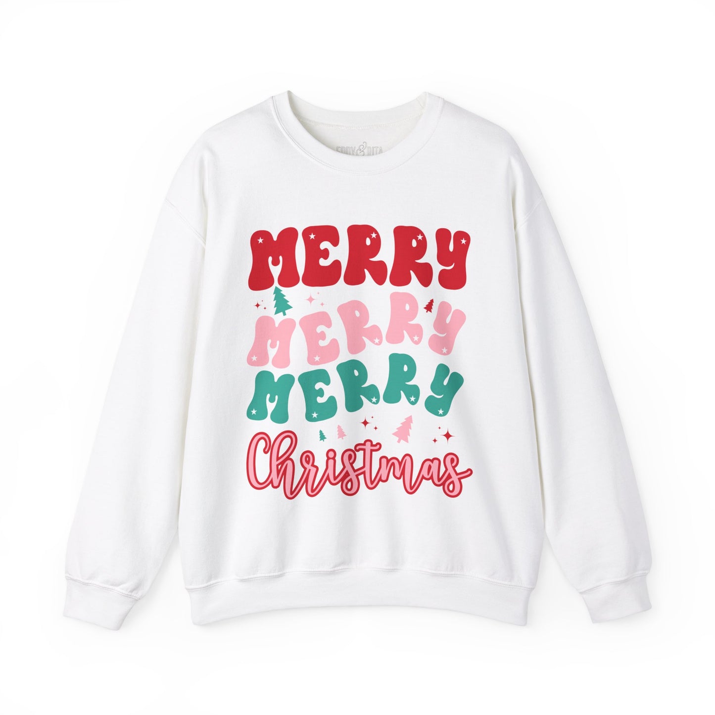 Women's Heavy Sweatshirt – "Merry Merry Merry Christmas" Festive Holiday Graphic Sweatshirt