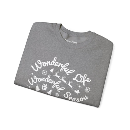 Women's Heavy Sweatshirt – "Wonderful Life Wonderful Season" Inspirational Holiday Graphic Sweatshirt