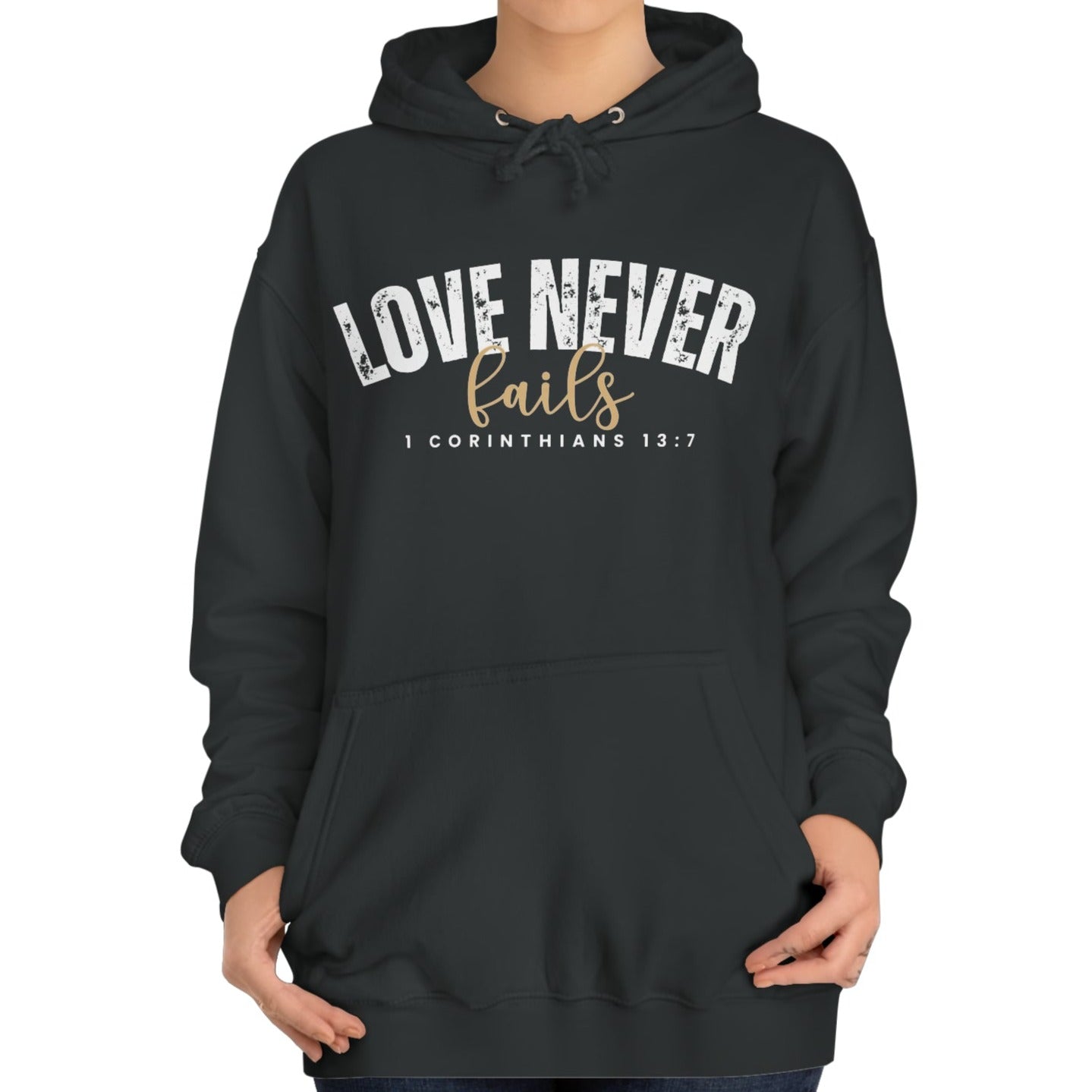 Love Never Fails 1 Corinthians 13:7 Women's Hoodie - Eddy and Rita