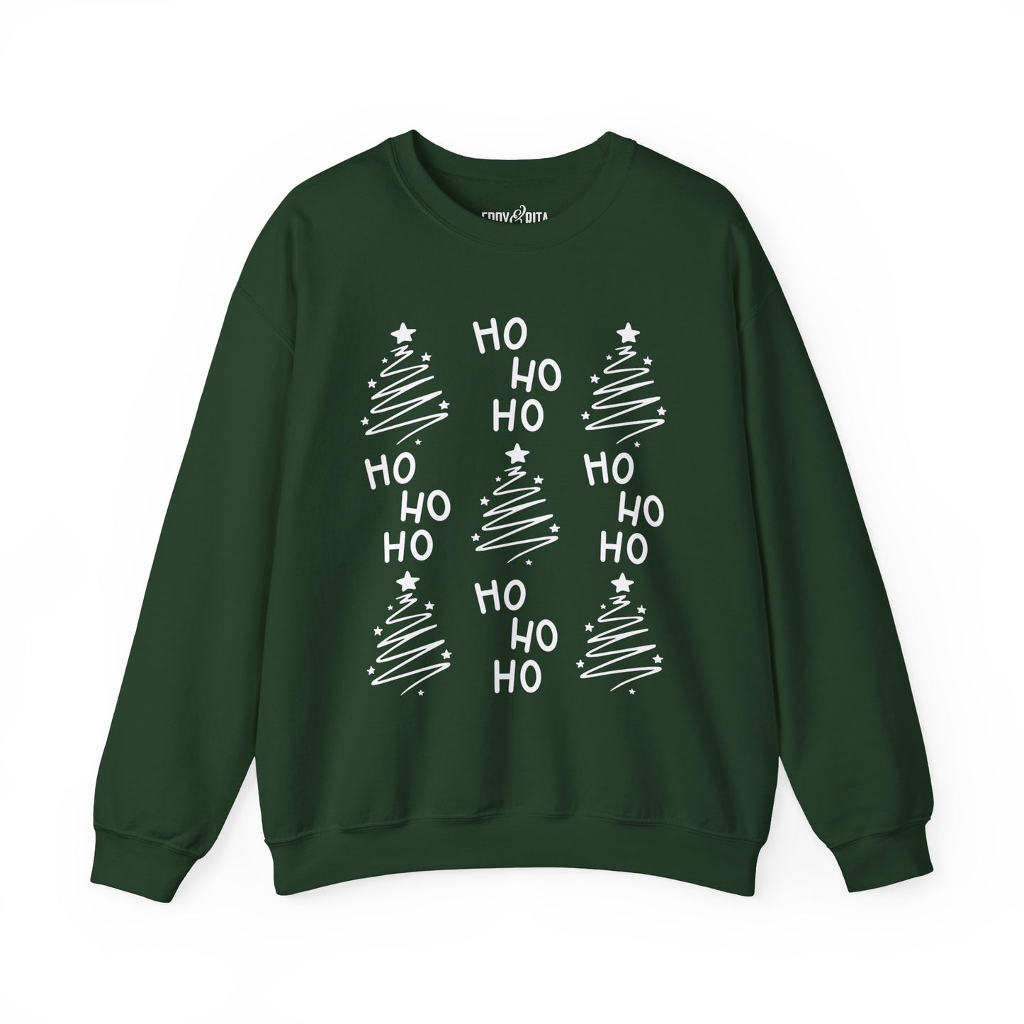 Women's Heavy Sweatshirt – "Ho Ho Ho Christmas Tree" Festive Holiday Graphic Sweatshirt