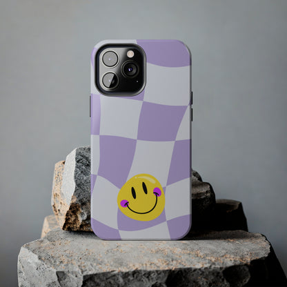 Light Purple Checked Smiley Face Cell Phone Case - Cheerful and Stylish Protective Cover