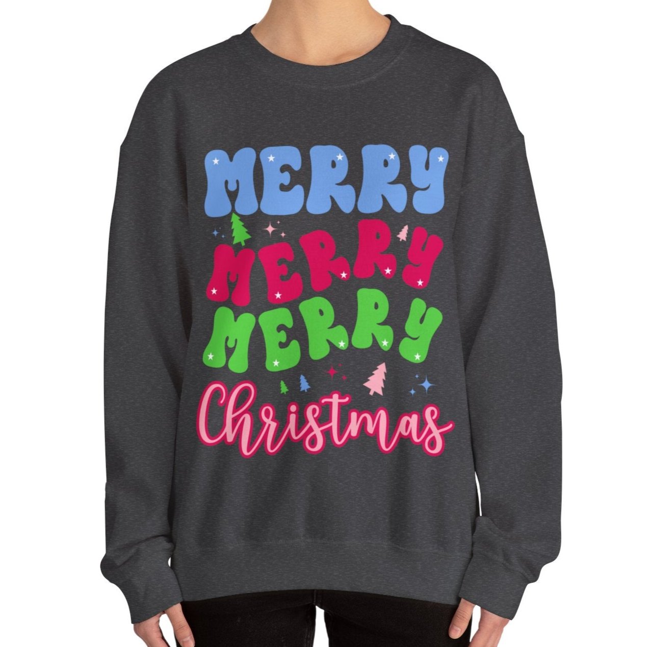 Women's Heavy Sweatshirt – "Merry Merry Merry Christmas" Festive Holiday Graphic Sweatshirt