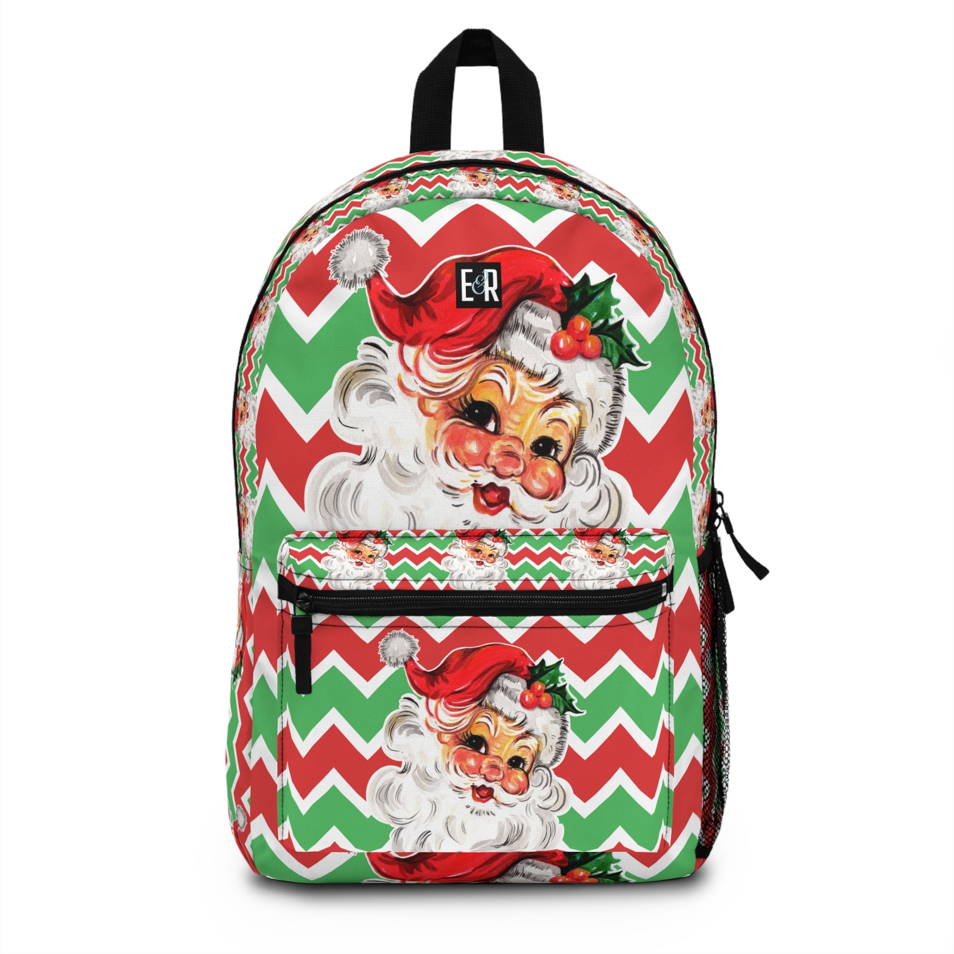 Christmas Backpack – Vintage Santa and Chevron Stripes Design | Stylish and Festive Holiday Bag