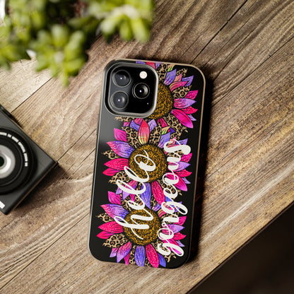 Hello Gorgeous Pink Purple Leopard Sunflowers iPhone Case - Stylish Floral Protective Cover