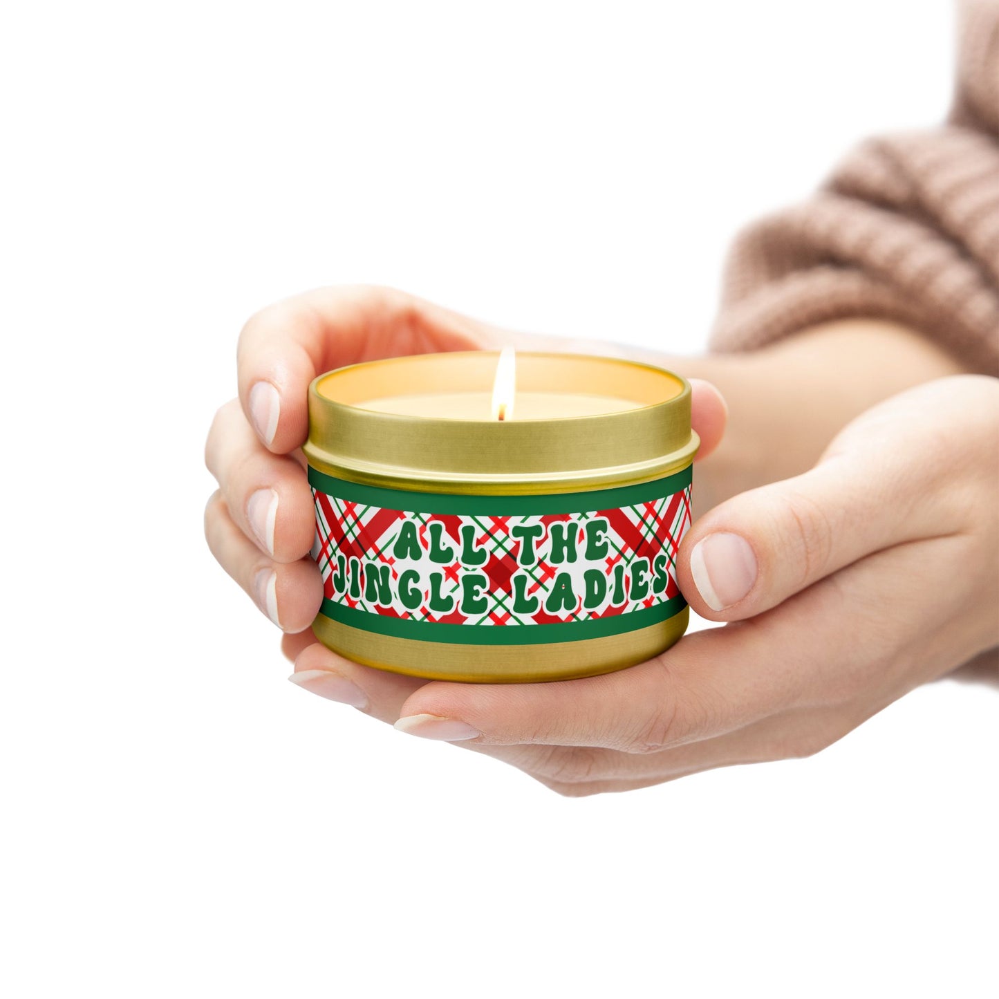 Coffee Scented Tin Candle – 4 oz | “All the Jingle Ladies” Festive Design | Perfect Stocking Stuffer Gift