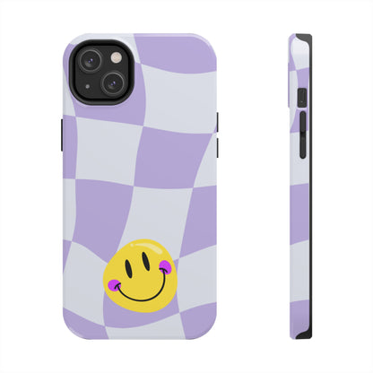 Light Purple Checked Smiley Face Cell Phone Case - Cheerful and Stylish Protective Cover