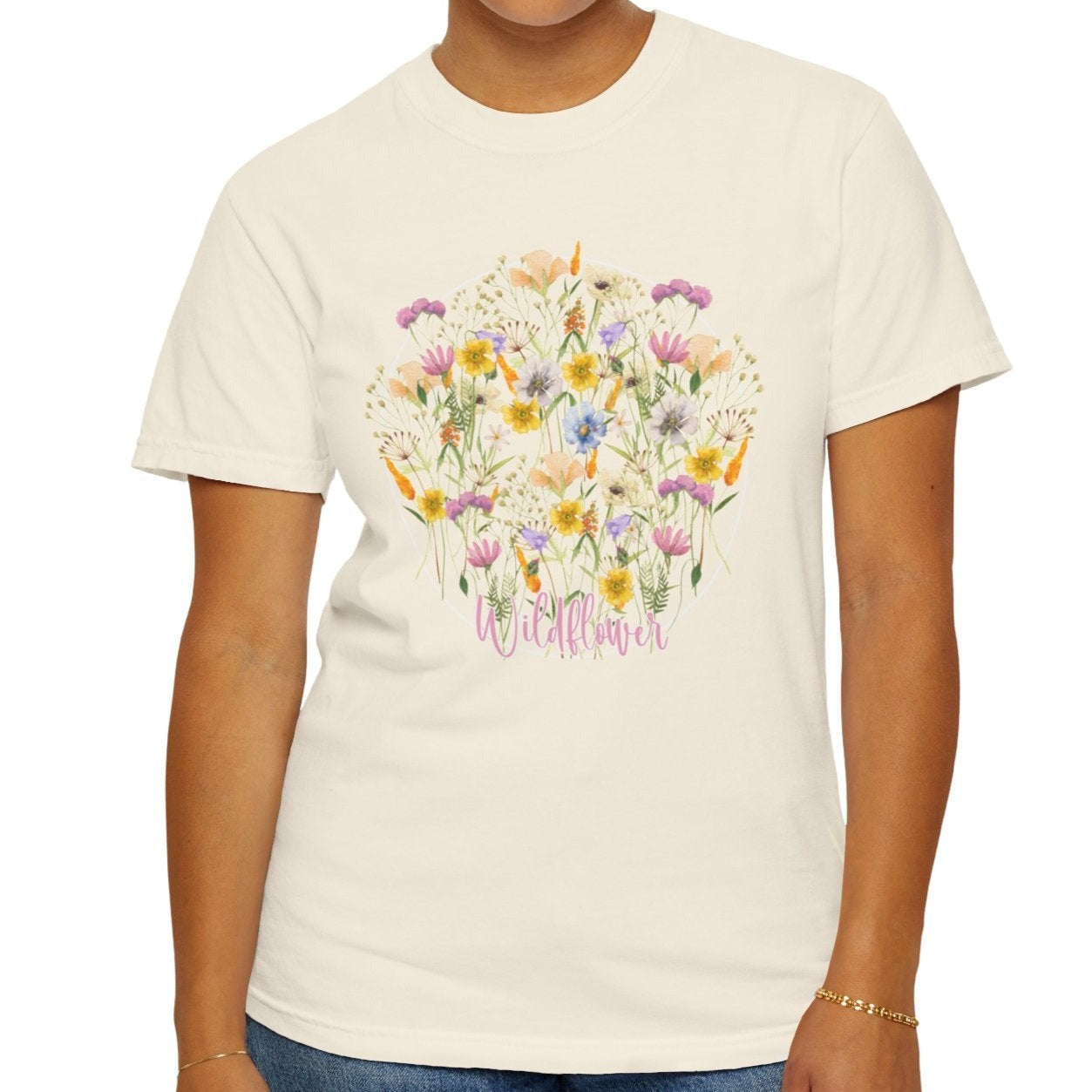 Wildflower Circle Graphic Tee - Beautiful Blooms for Free Spirits Garment-Dyed T-shirt