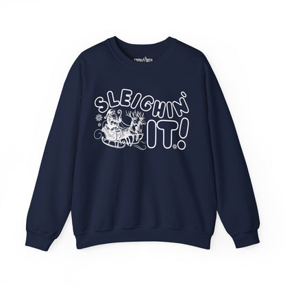 Women's Heavy Sweatshirt – "Sleighin It" Fun and Festive Christmas Graphic Sweatshirt